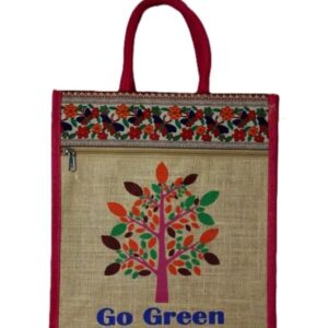 Embroidered jute tote bag